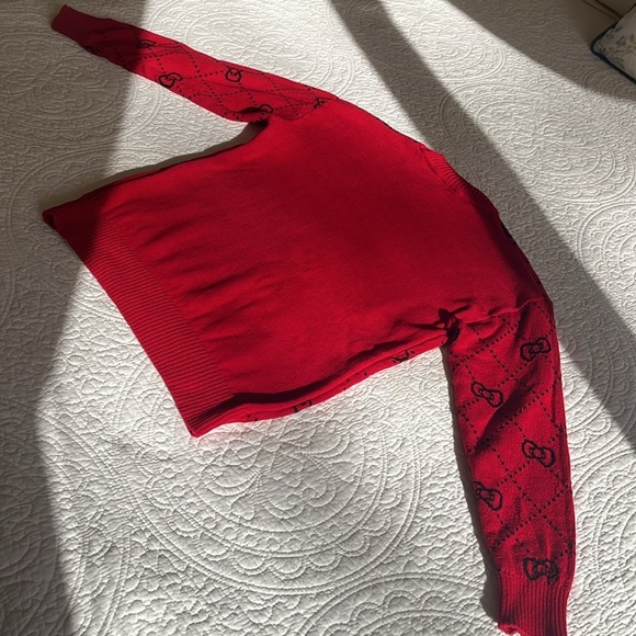 NWT Sanrio Hello Kitty Sweater Pullover XS Long Sleeve Red Bows Retro 70's 80's - Picture 15 of 17
